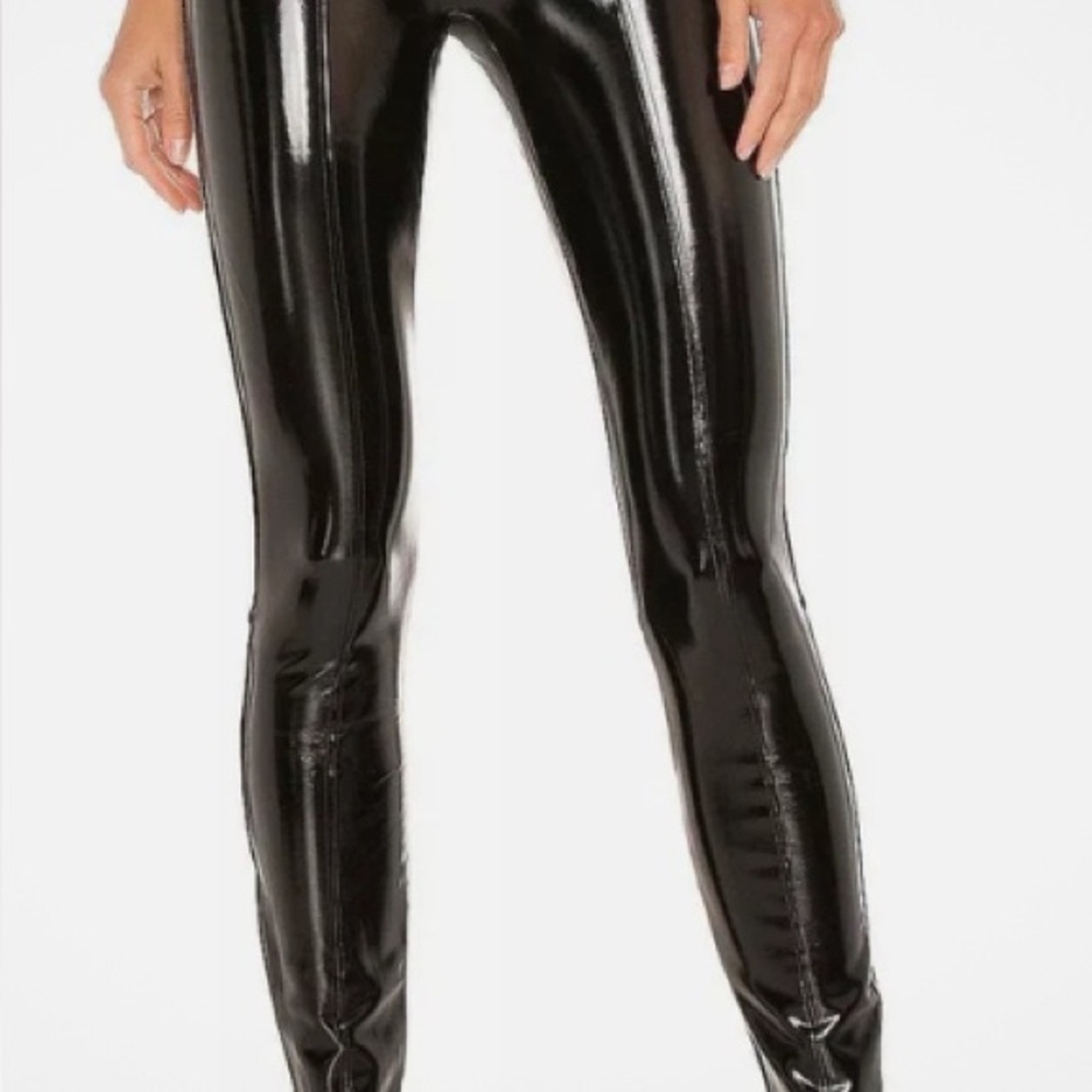 SPANX Black Faux Patent Leather Glossy Form Fitting Leggings